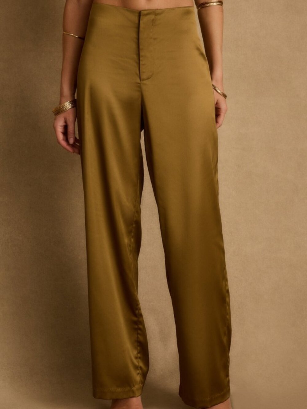 12th Tribe Olina Olive Satin Trousers Size M - BRAND NEW